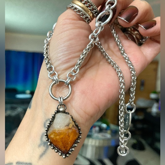 Genuine yellow orange citrine crystal maille chain silver boho gem necklace - Picture 8 of 16